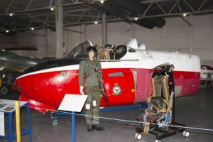 A picture of the Hawker Hunter with pilot pressure suit and ejector seat.